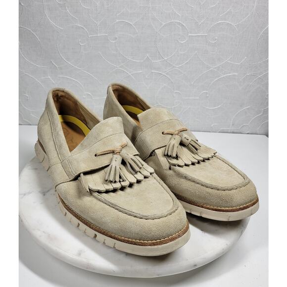 Cole Haan Zero Grand Suede Loafers Mens 13 Beige Tassel Boat Shoes